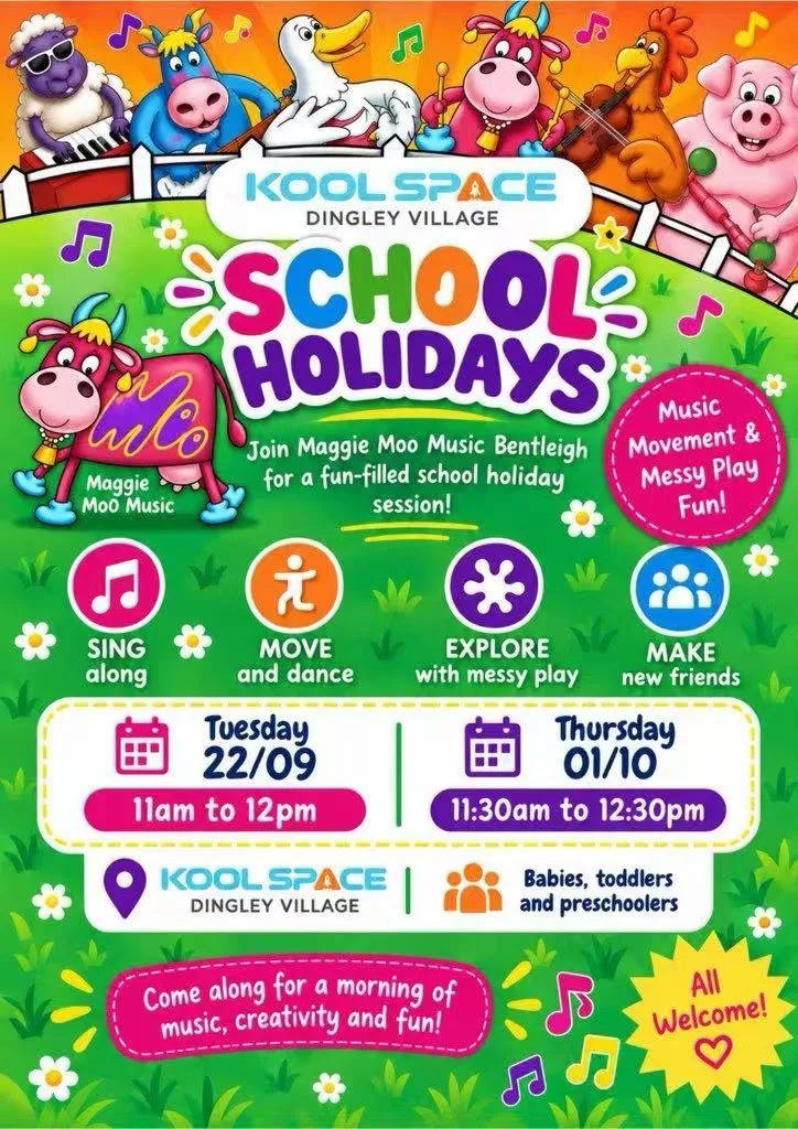 Maggie Moo Music school holidays flyer